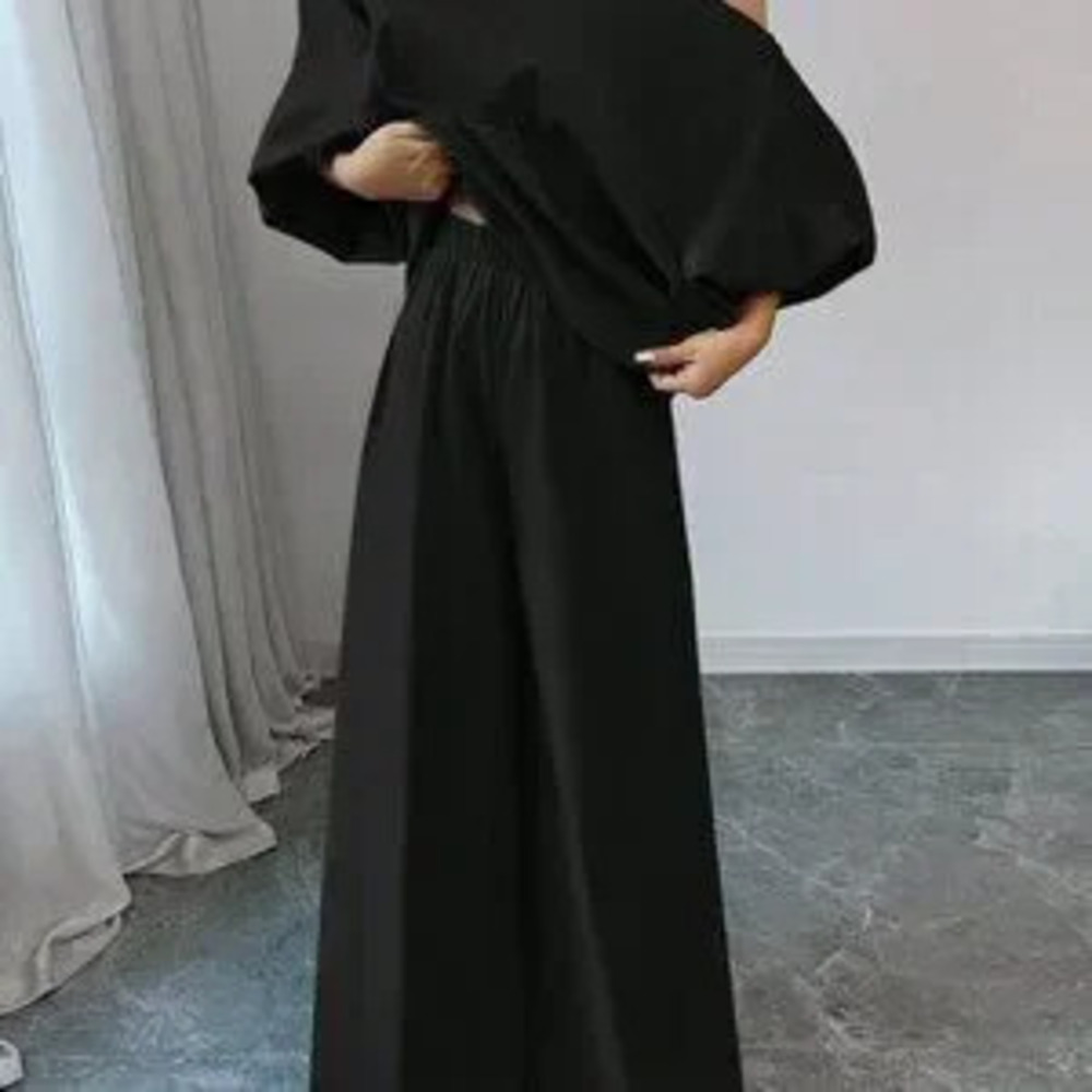 Black Elegant Women's Long Sleeve Oblique Shoulder Suit